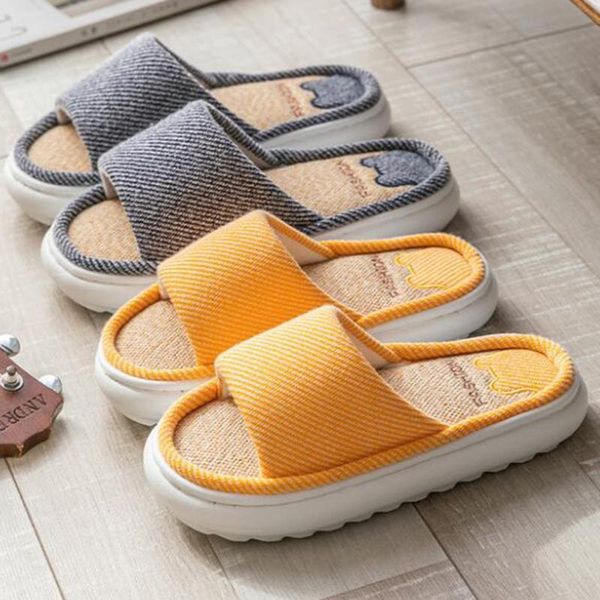 

womens home slippers casual indoor outdoor open-toe shoes cotton and linen flip flop platform anti-slip couple slipper qq555, Black