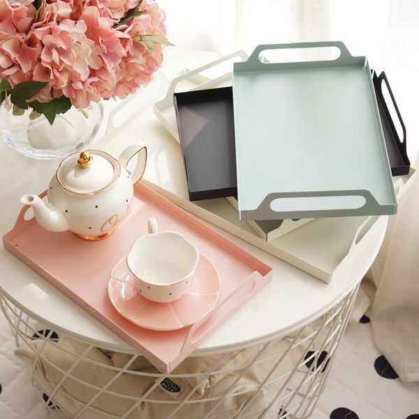 

kitchen storage & organization nordic rectangular metal tray deskcosmetic dessert snack plate jewelry display for home decor item