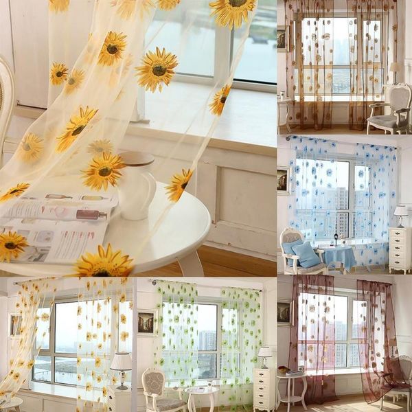 

curtain & drapes sunflower sheer tulle window interior valance door room divider drape decoration curtains