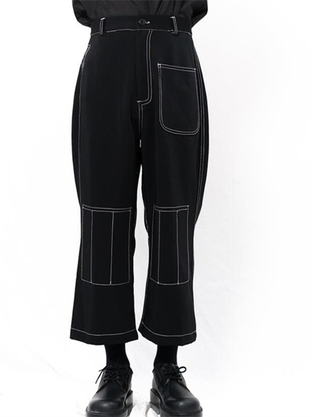 

men's pants casual wide leg straight spring and autumn black car seam geometric design loose flared