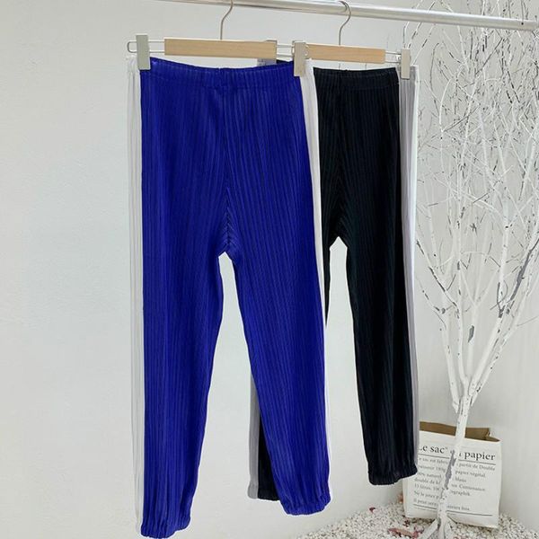 

women's pants & capris plus size for women 45-75kg 2021 stripes patchwork stretch loose miyake pleated harem trousers sports casual, Black;white