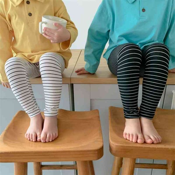 

spring striped leggings boys and girls cotton casual base pants 210708, Blue