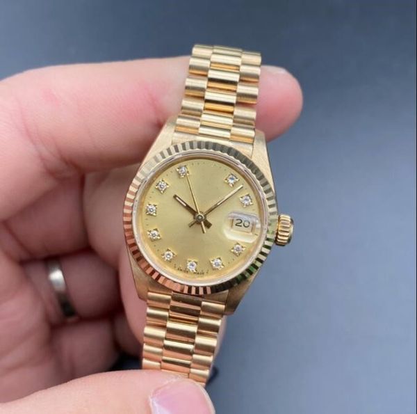 

waterproof womens watches classic diamond 69178 26mm sapphire mirror big magnifier mechanical automatic gold stainless steel bracelet luxury, Slivery;brown
