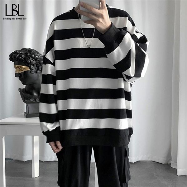 

lovers sweatshirts men casual loose oversized spring streetwear striped male hiphop winter homme clothing 220307, Black