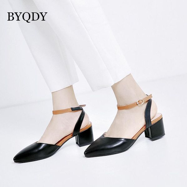 

dress shoes byqdy pointed toe women pumps high heels fashion patent leather square heel ladies shoe buckle strap party slingback, Black