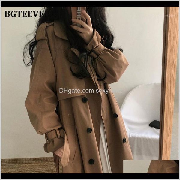 

coats clothing apparel drop delivery 2021 chic women trench coat casual womens long outerwear loose overcoat with belt winter fashion double, Tan;black