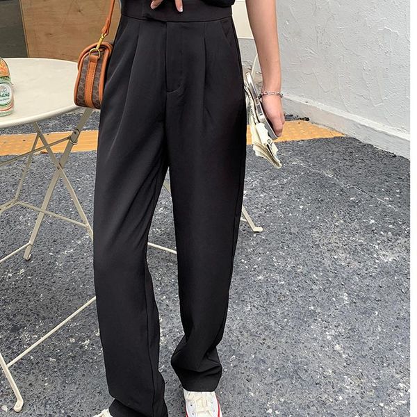 

women's pants & capris alien kitty 2021 women summer long wide leg solid loose high waist elegant office lady trousers flat female full, Black;white