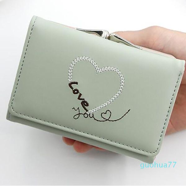 

designer-wallets fashion brand leather purse women buckle love female letters card bag for short wallet coin, Red;black