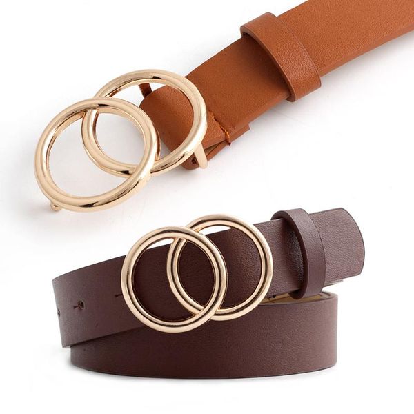 

belts double ring women belt fashion waist pu leather metal buckle heart pin for ladies leisure dress jeans wild waistband, Black;brown