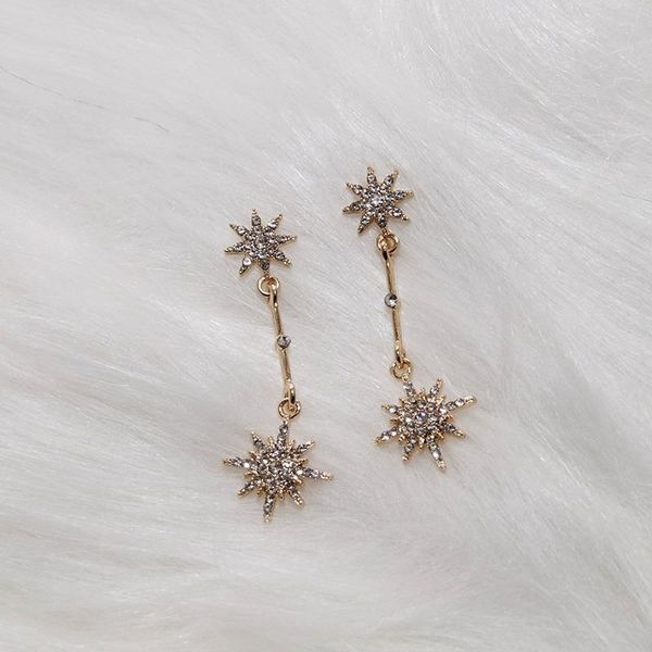 

925 silver needle japan south korea autumn and winter new star gold silver sparkle zircon tassel earrings, Black