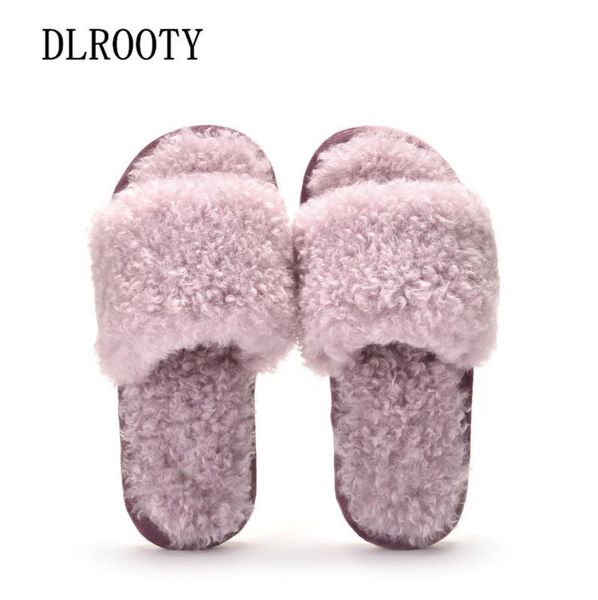 

women flips flops autumn winter warm fur shoes woman slippers fashion solid casual platform female slides flat comfortable, Black