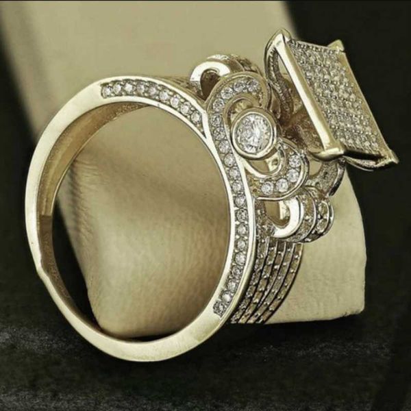 

cluster rings luxury big pave 320pcs simulated diamond stone ring 925 sterling silver wedding for women cocktail jewelry gift wholesale, Golden;silver