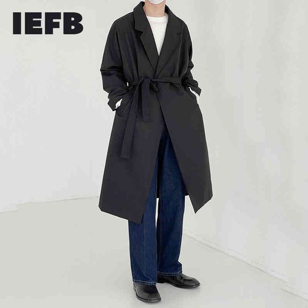 

iefb korean design mid length men's windbreaker spring handsome spring and autumn trench coat over knee loose long coat 210524, Tan;black