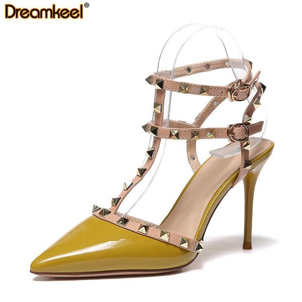 

sandals 2021 woman high heels shoes lady pointed stiletto nightclub word with rivets wild designer summer y, Black