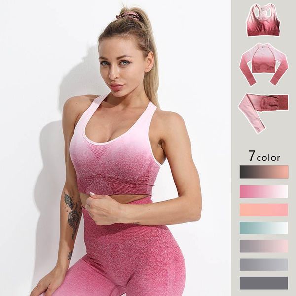 

yoga outfit women seamless gym set long sleeve upper high waist belly control sport leggings clothes suit girls