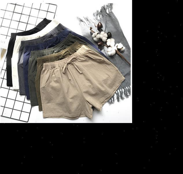 

womens shorts summer cotton linen high waist casual fit soft comfortable elastic waistline wide leg size s xl, White;black