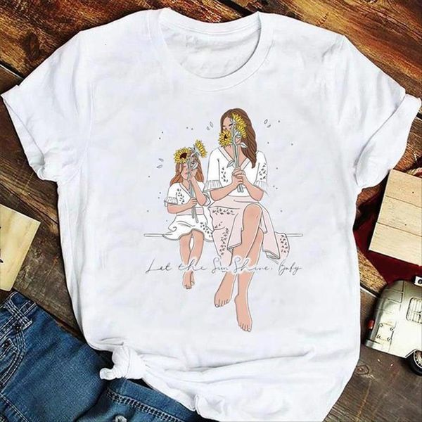 

fashion 90s kawaii floral flower women t shirts mother mama cartoon clothes graphic lady print female tee shirt, White