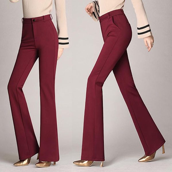 

women's pants & capris loose casual bell-bottom spring summer fashion women high waist slim fit solid gift flares long trousers daily e, Black;white
