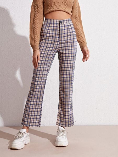 

plaid high-rise straight leg pants s8nh#, Black;white
