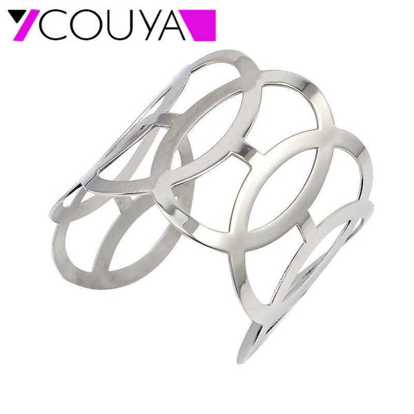 

couya punk style silver color openwork flowers bracelet for women fashion jewelry stainless steel geometric cuff bangle q0717, Black