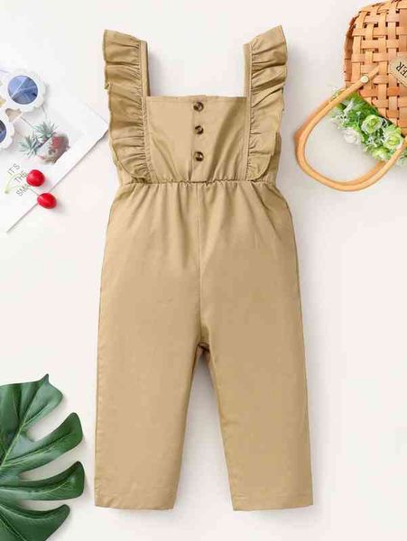 

baby ruffle trim fake button overalls she, Blue