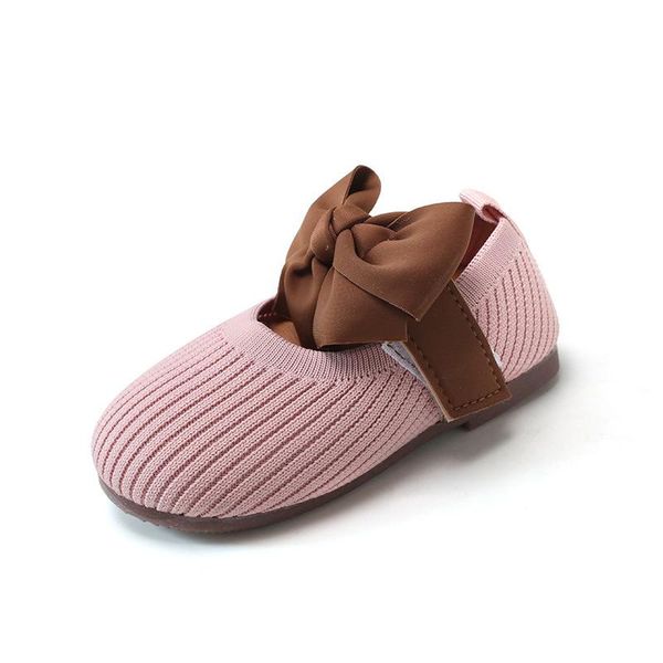 

kids girl bow flat shoes round toe girls princess knitting casual, Black;grey