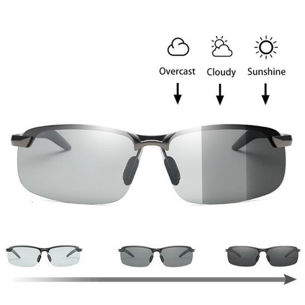 

men sunglasses pochromic polarized driving chameleon male change color sun glasses day night vision driver's eyewear fashion frames, Black
