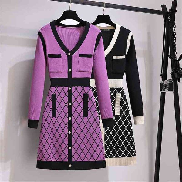 

autumn winter french vintage small women dress fragrance knitted sweater long sleeve casual mini party robe femme, Black;gray