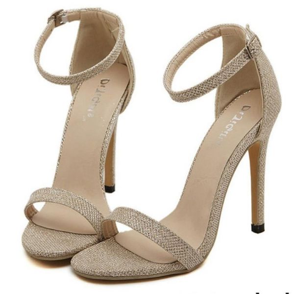 

buckle women's shoes size 2021 high-heeled sandals thin-heeled one-character, Black