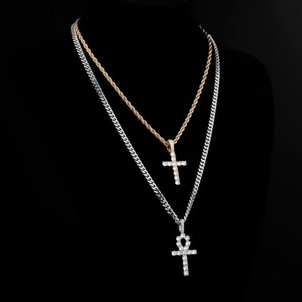 Anhänger Halsketten ALLICEONYOU Iced Out Ankh Hip Hop Kreuz Halskette Jewery Set Kubanische Kette Frauen Geschenk Link Weibliche Glänzend