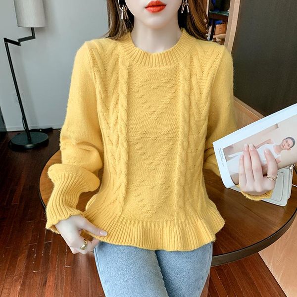 

women's sweaters thicken heart-shaped mahogany ruffled sweater pullover women fashion loose lazy korean version, White;black