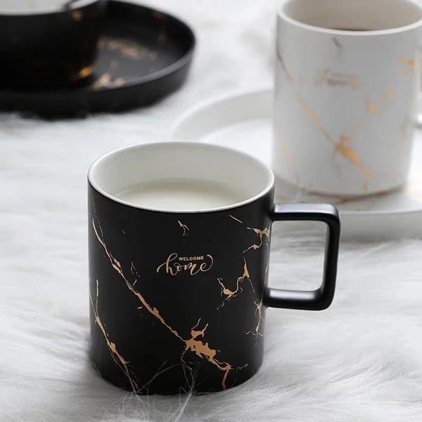 

luxury nordic marble ceramic coffee cups condensed mugs cafe tea breakfast milk saucer suit with dish spoon set ins & saucers