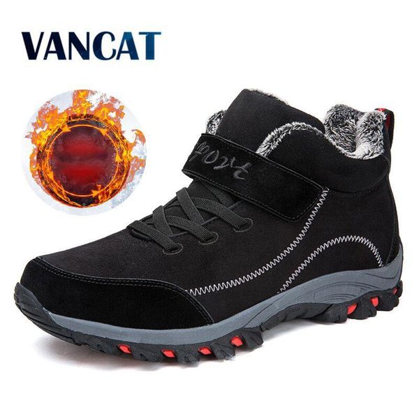 

boots waterproof winter men warm fur snow women work casual sneakers outdoor hiking rubber ankle size 48, Black