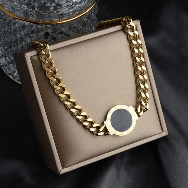 

earrings & necklace 316l stainless steel double-sided roman numeral shell bracelet set thick chain hip hop jewelry, Silver