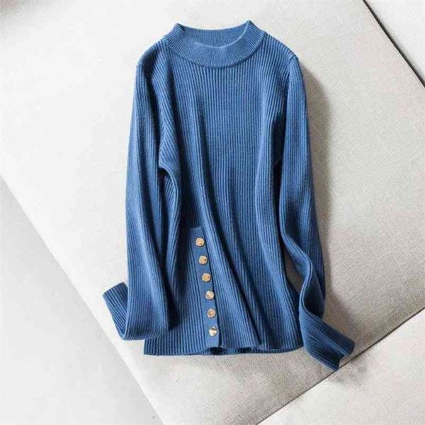 

spring arrival korean style knitted pullover 4 colors all match side buttons women sweaters and pullovers in 210527, White
