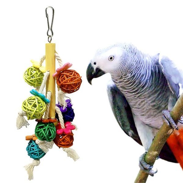 

other bird supplies rattan pet parrot toys birds swing ball toy with bells string christmas hanging climbing decorations for cage papegien