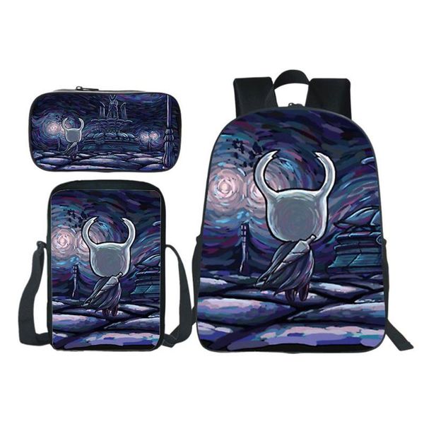 

backpack hollow knight teens hip hop 3 pcs/set mochila messenger bag shoulder game school bags boys girls causal knapsack