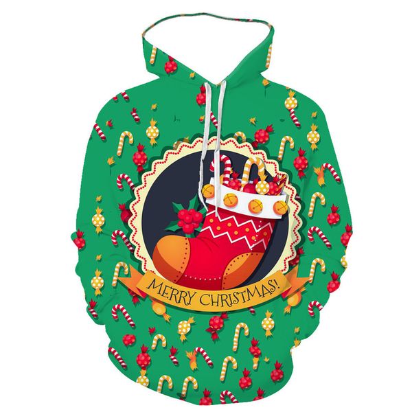 

christmas socks pattern men's 3d printing hoodie visual impact party punk gothic round neck hooded sweater, Black