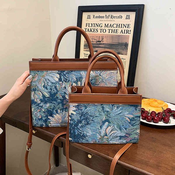 

luxury designer large capacity women's bag autumn new fashion single shoulder messenger bag portable oil painting flower tote