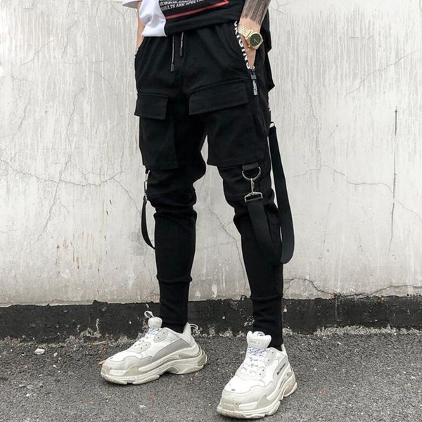 

men's fashion personality slim elasticity hip hop pants multi pocket haran joggers tootsies singer costumes, Black