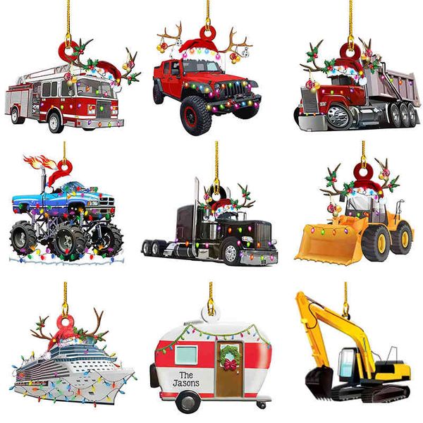 

new popular christmas excavator fire truck ship pvc pendant hanging