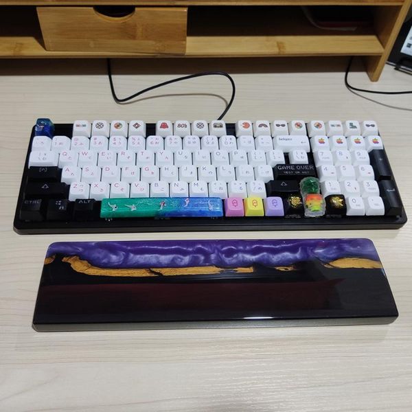 

mouse pads & wrist rests wooden resin hand rest pad for mechanical gaming keyboard tray blue purple green 61 87 104 anti slip trays