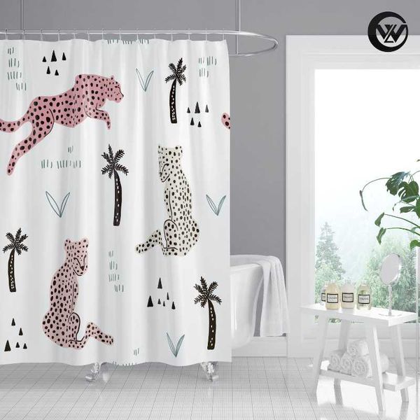 

shower curtains fancy printed fabric carton bath curtain liner, nordic 3d leopard animal bathroom set/