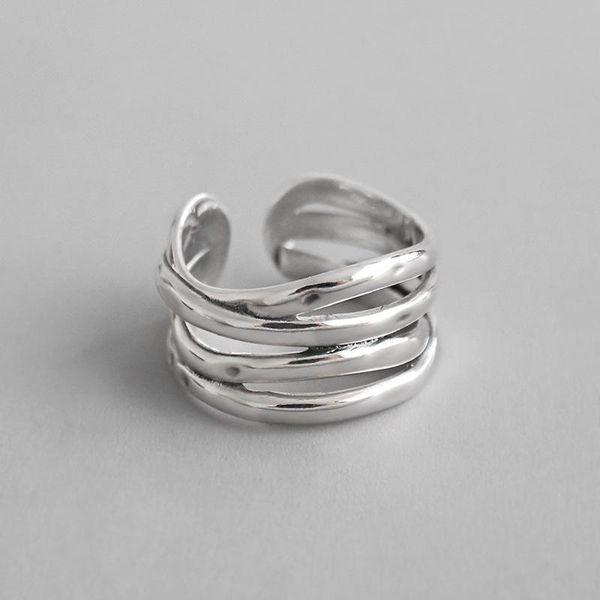 

cluster rings authentic s925 sterling silver fine jewelry criss cross multi-layers twine long band adjust tlj626, Golden;silver
