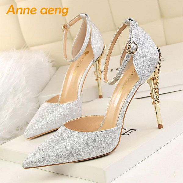

summer women sandals high thin heel buckle cover ladies bling bridal wedding shoes silver heels, Black