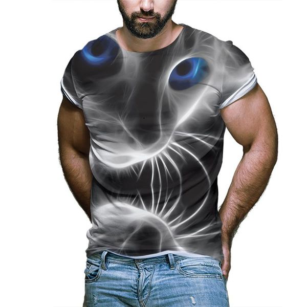 

men's t-shirts t shirts for men 2021 oversize summer tshirts low price animal cat pattern sportwear boy's casual top, White;black