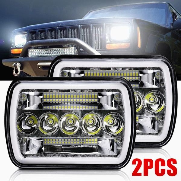 

car headlights 2pcs 87w rectangular 5x7/ 6x7 inch led headlight high low beam headlamp compatible with j-eep wrangler yj xj replacement h605