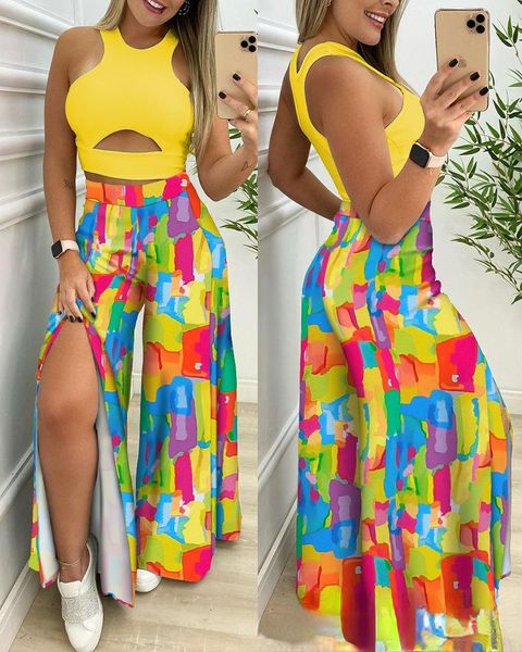 

women's two piece pants 2021 contrast color split wide leg suit, White