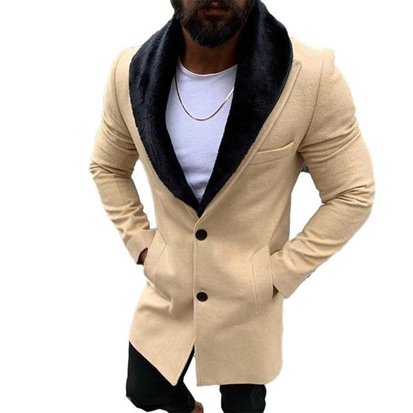 

men's trench coats men's trench coats mens coat fur turn-down collar long overcoat winter windbreak jackets casual solid colour ou, Tan;black