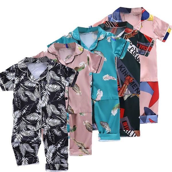 

pajamas kids clothes baby pajama sets for boys girls cartoon bear outfits set short sleeve blouse +shorts sleepwear, Blue;red